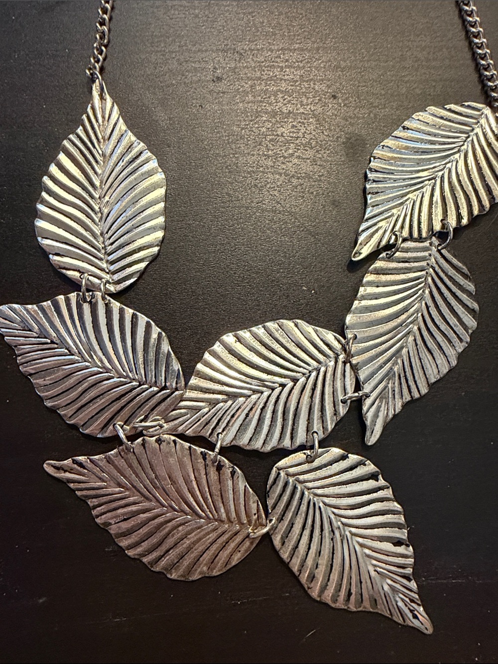 Silver Leaf Statement Necklace - Women Jewelry - Picture 2 of 3